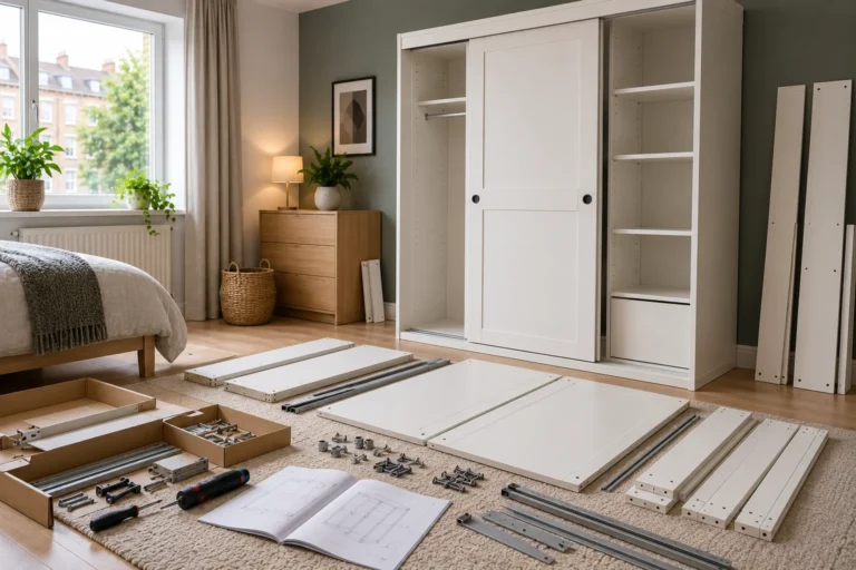 How to Assemble the HAUGA Wardrobe with Sliding Doors?